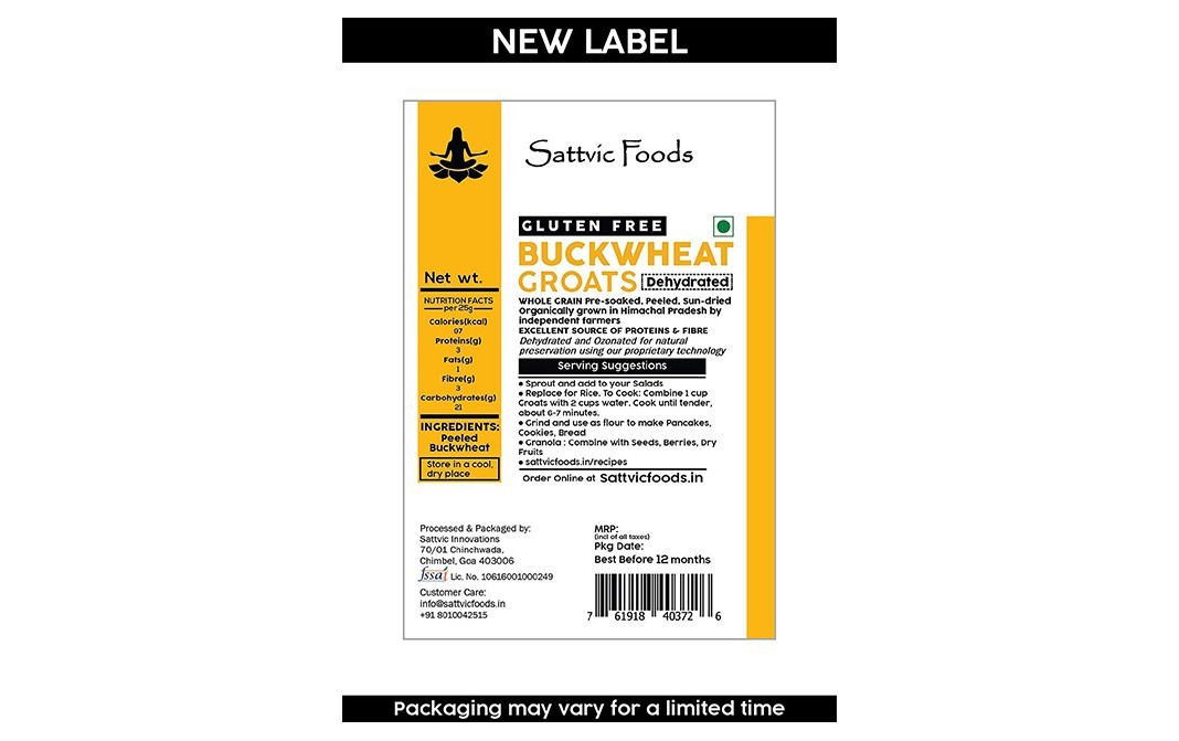 Sattvic foods Dehydrated Buckwheat Groats    Pack  250 grams